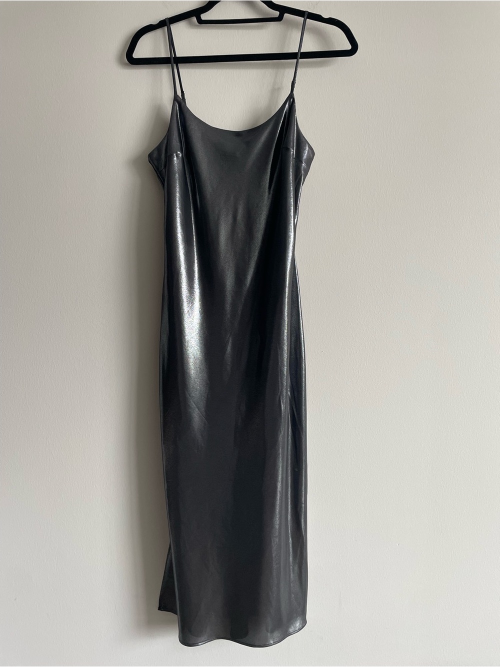 Express slip dress shiny metallic silver NYE night out special event S